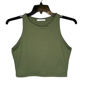 Reoria Women’s Green High-Neck Sleeveless Cropped Tank Top Stretch Yoga Sz Large